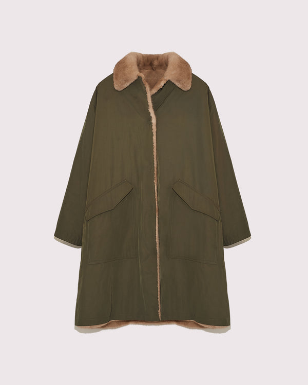 Mink fur and reversible technical fabric shirt collar parka