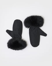 Technical fabric and fox fur mittens