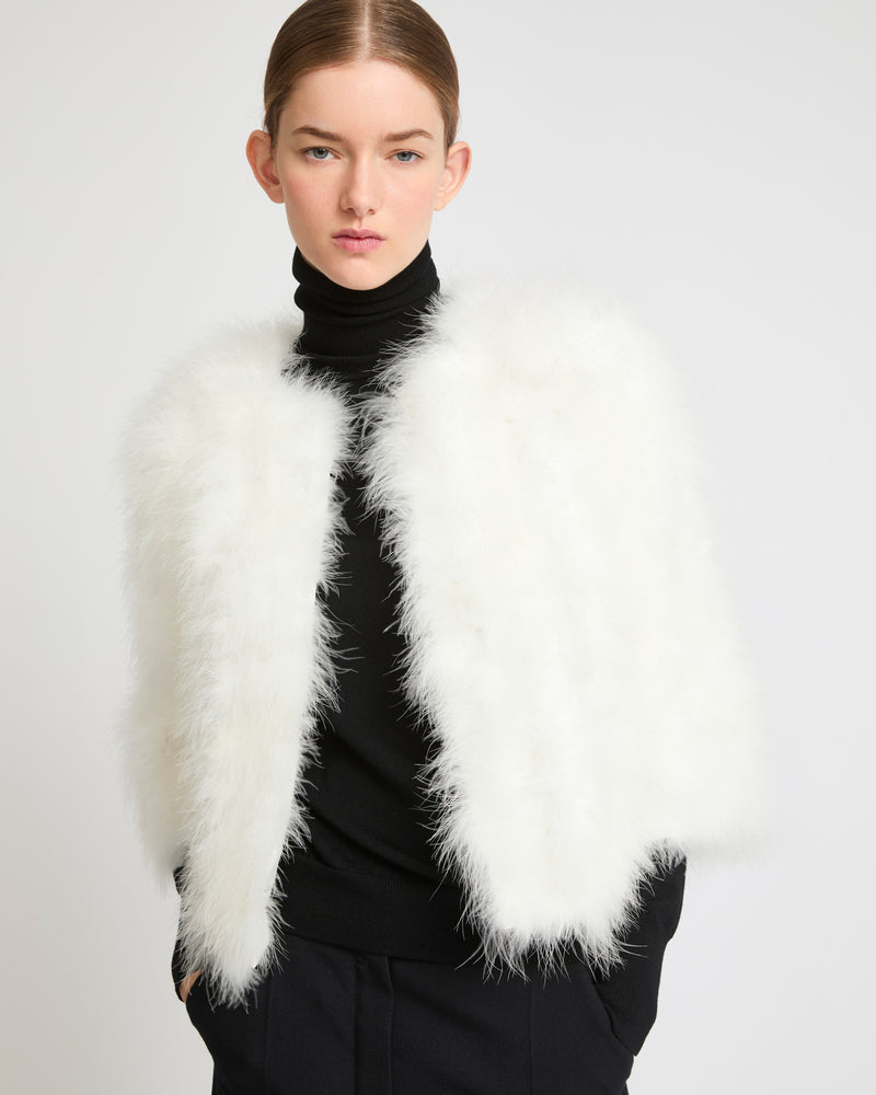 Cropped feather jacket - white - Yves Salomon