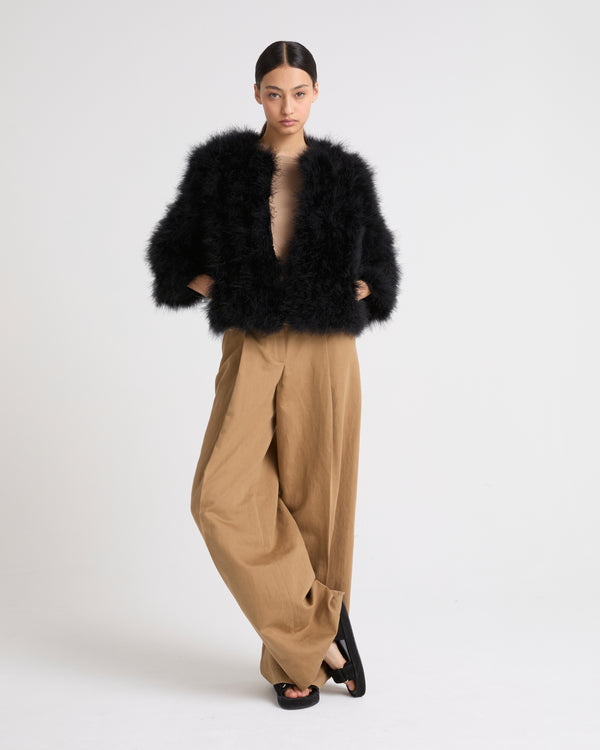 Cropped feather jacket - black - Yves Salomon