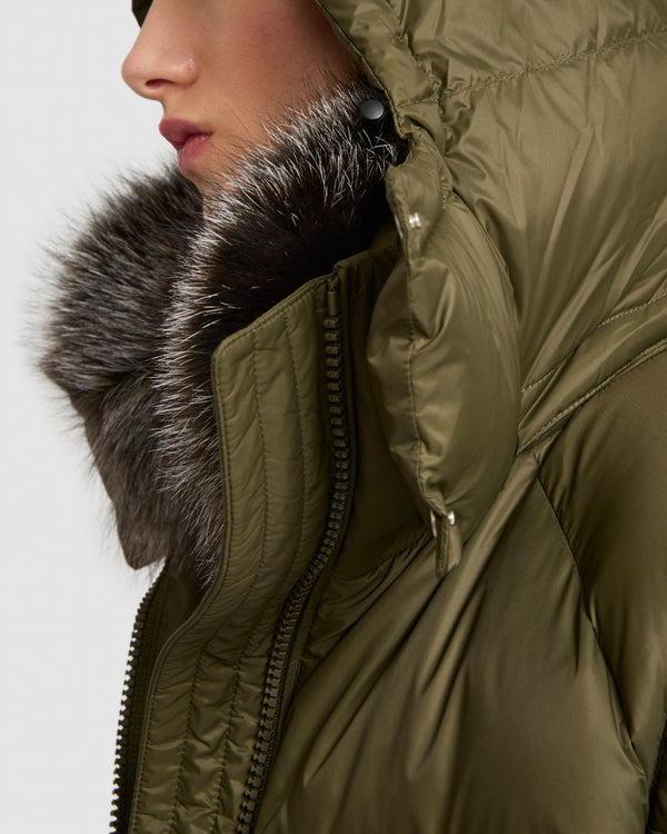 7/8 length down jacket with fox fur collar