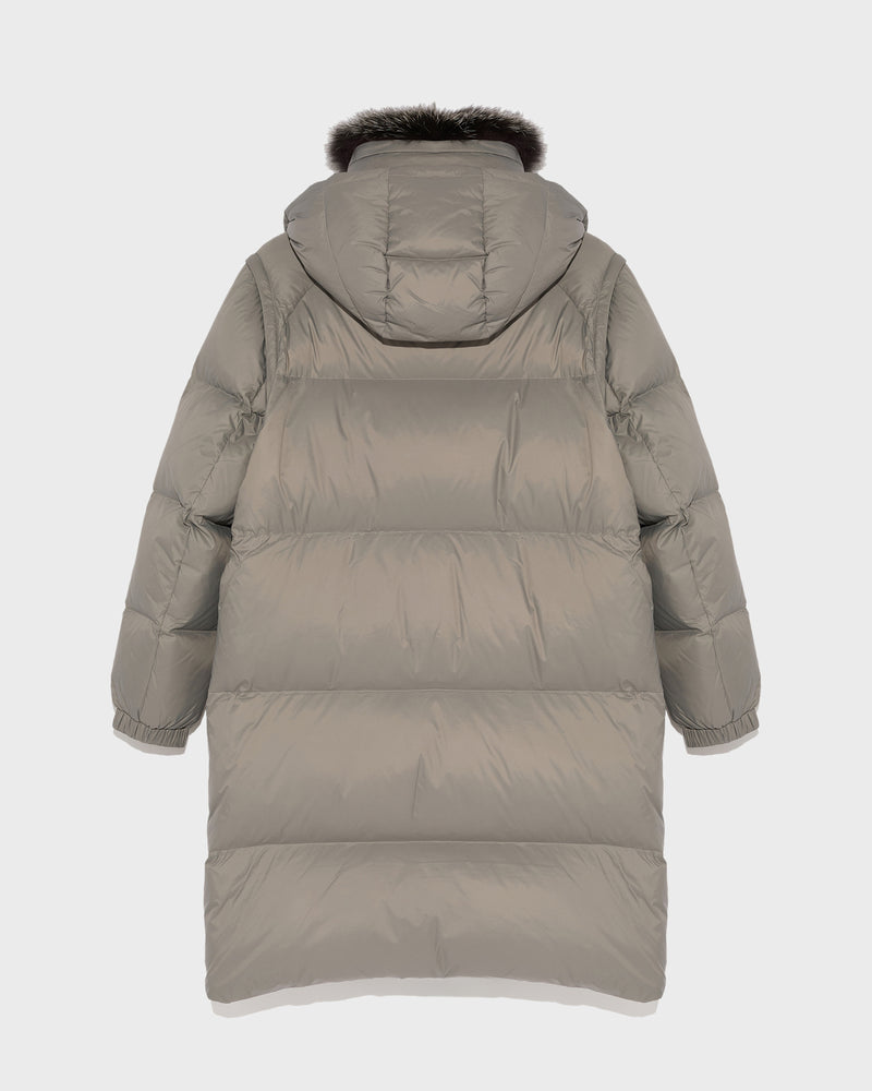 7/8 length down jacket with fox fur collar - grey - Yves Salomon