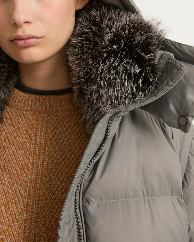 7/8 length down jacket with fox fur collar