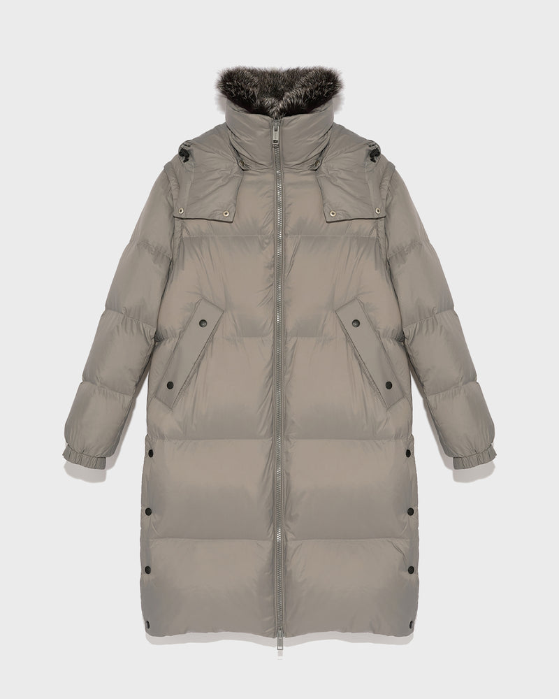 7/8 length down jacket with fox fur collar - grey - Yves Salomon