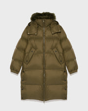 7/8 Long down jacket in water-repellent technical fabric with collar trim in fluffy lambswool