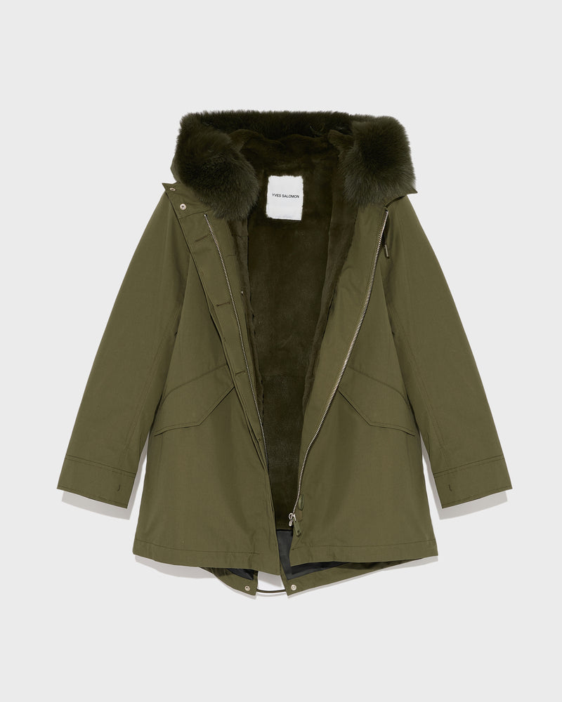 Short Iconic parka in waterproof cotton blend with fox and rabbit fur