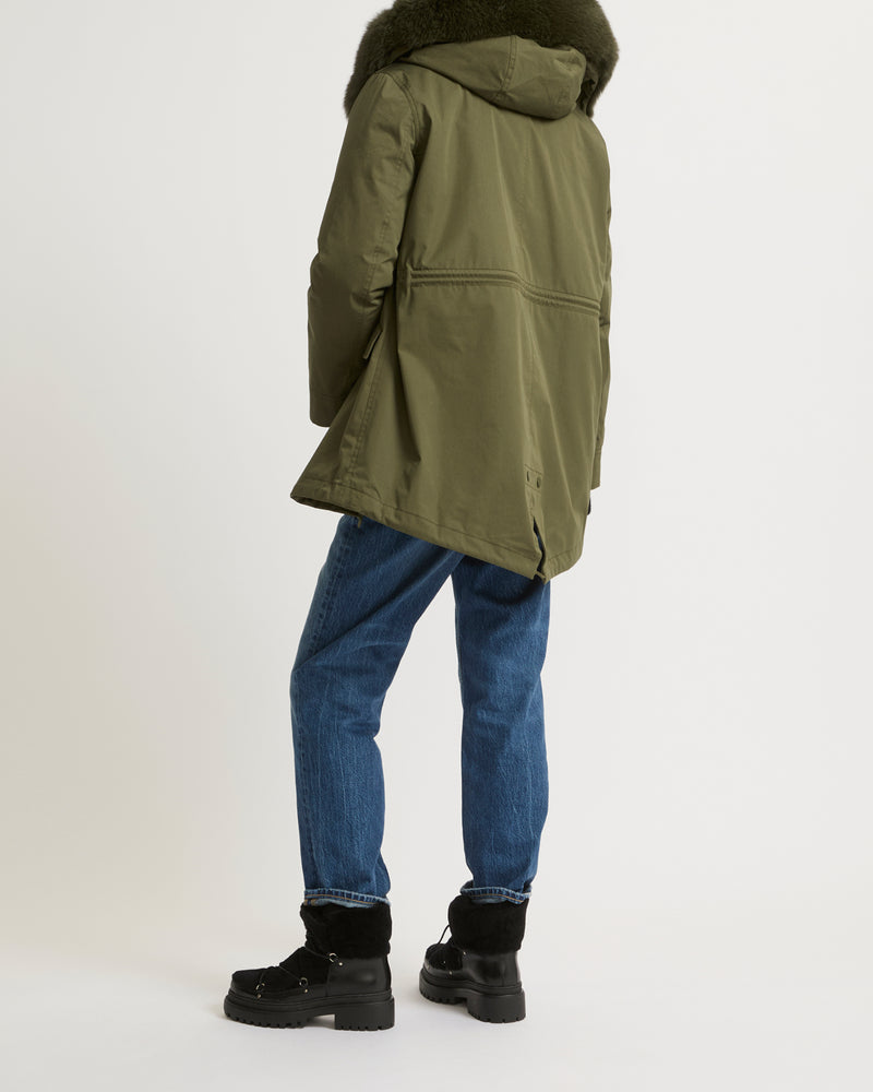 Short Iconic parka in waterproof cotton blend with fox and rabbit fur