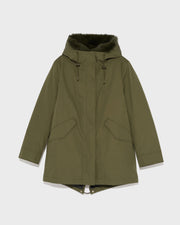 Short Iconic parka in waterproof cotton blend with fox and rabbit fur