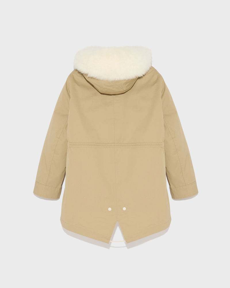 Short Iconic parka in waterproof cotton blend with fox and rabbit fur