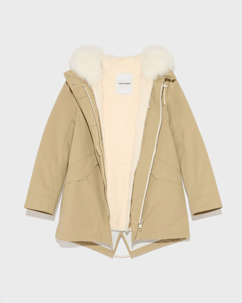 Short Iconic parka in waterproof cotton blend with fox and rabbit fur