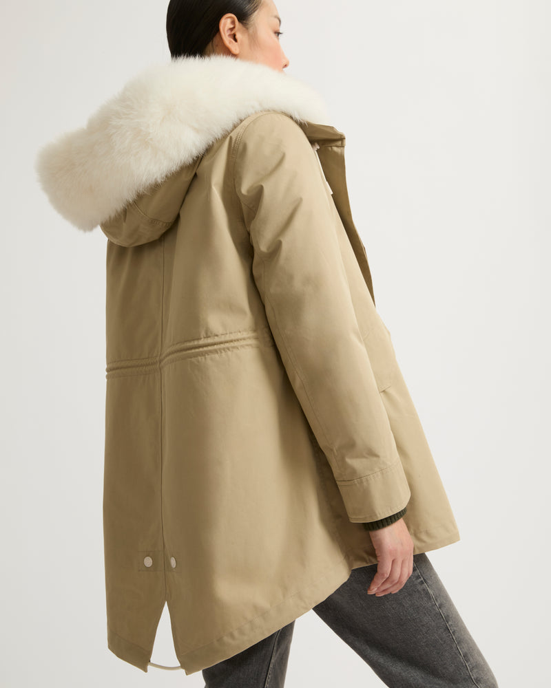 Short Iconic parka in waterproof cotton blend with fox and rabbit fur