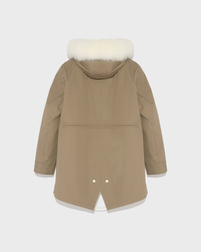 Short Iconic parka in waterproof cotton blend with fox and rabbit fur