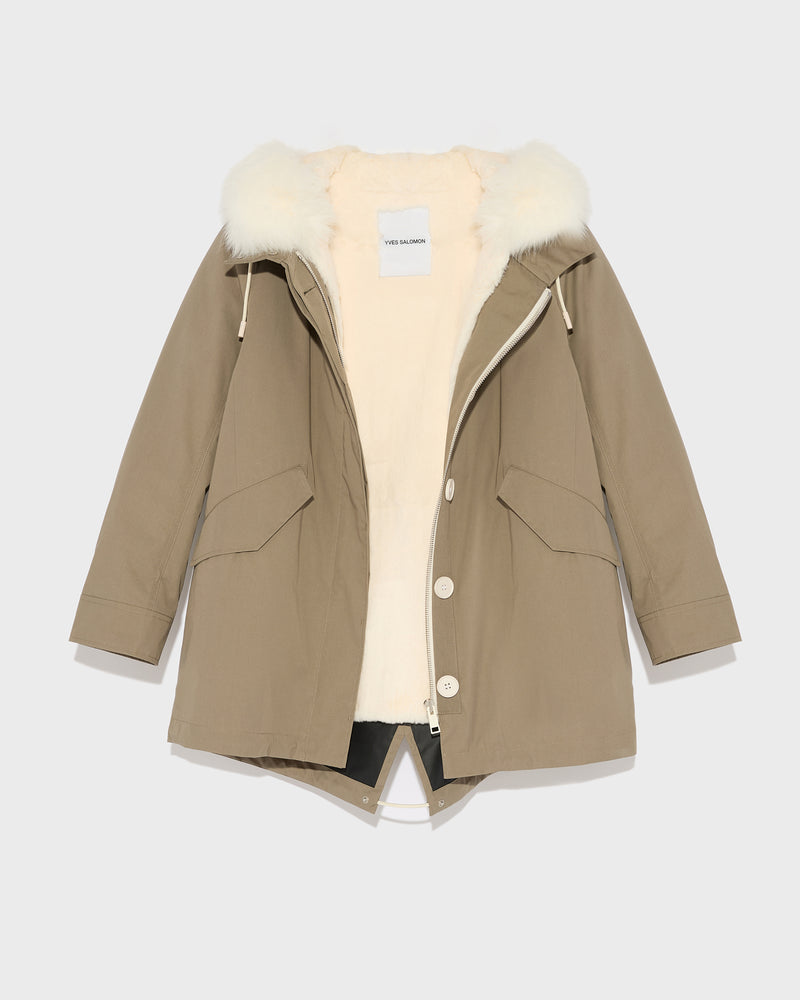 Short Iconic parka in waterproof cotton blend with fox and rabbit fur