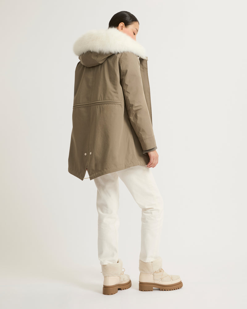 Short Iconic parka in waterproof cotton blend with fox and rabbit fur