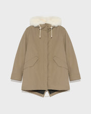 Short Iconic parka in waterproof cotton blend with fox and rabbit fur