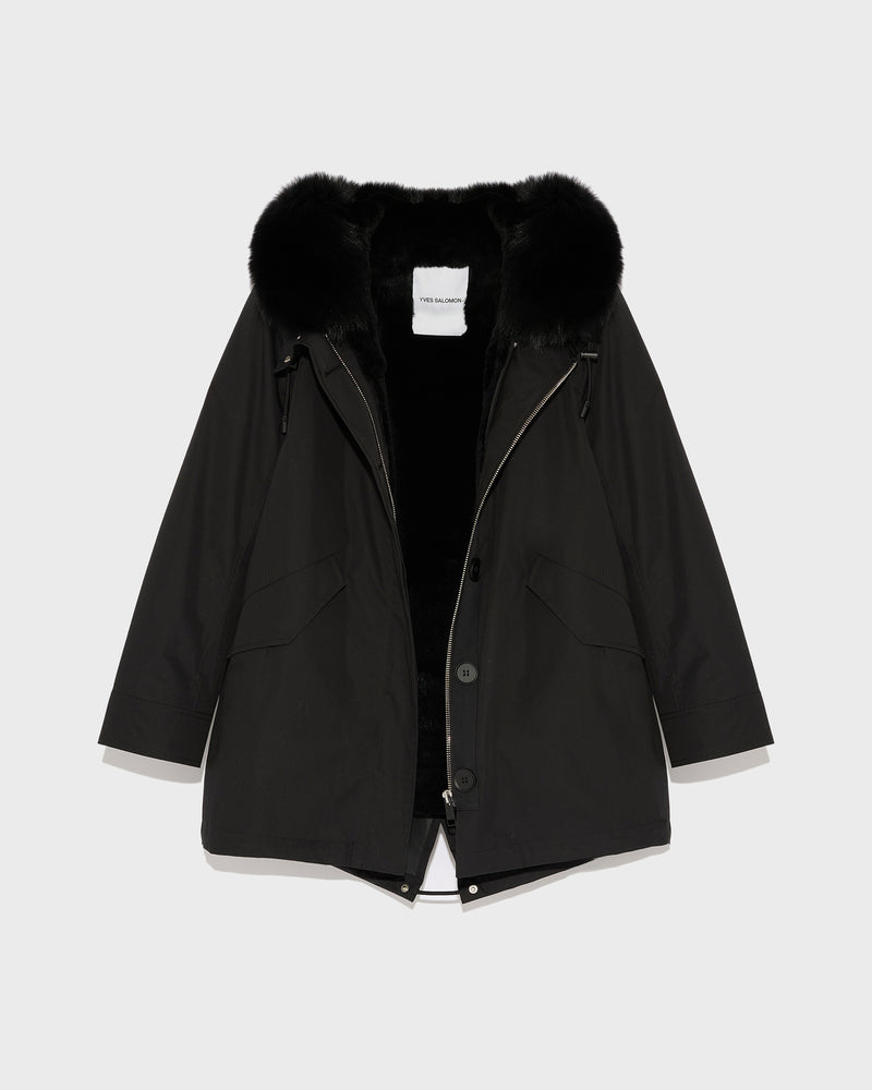 Short Iconic parka in waterproof cotton blend with fox and rabbit fur