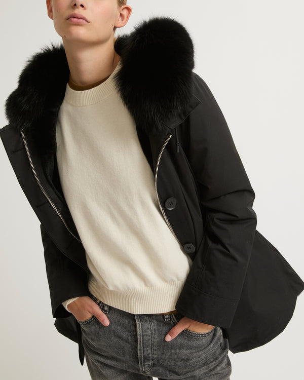 Short Iconic parka in waterproof cotton blend with fox and rabbit fur