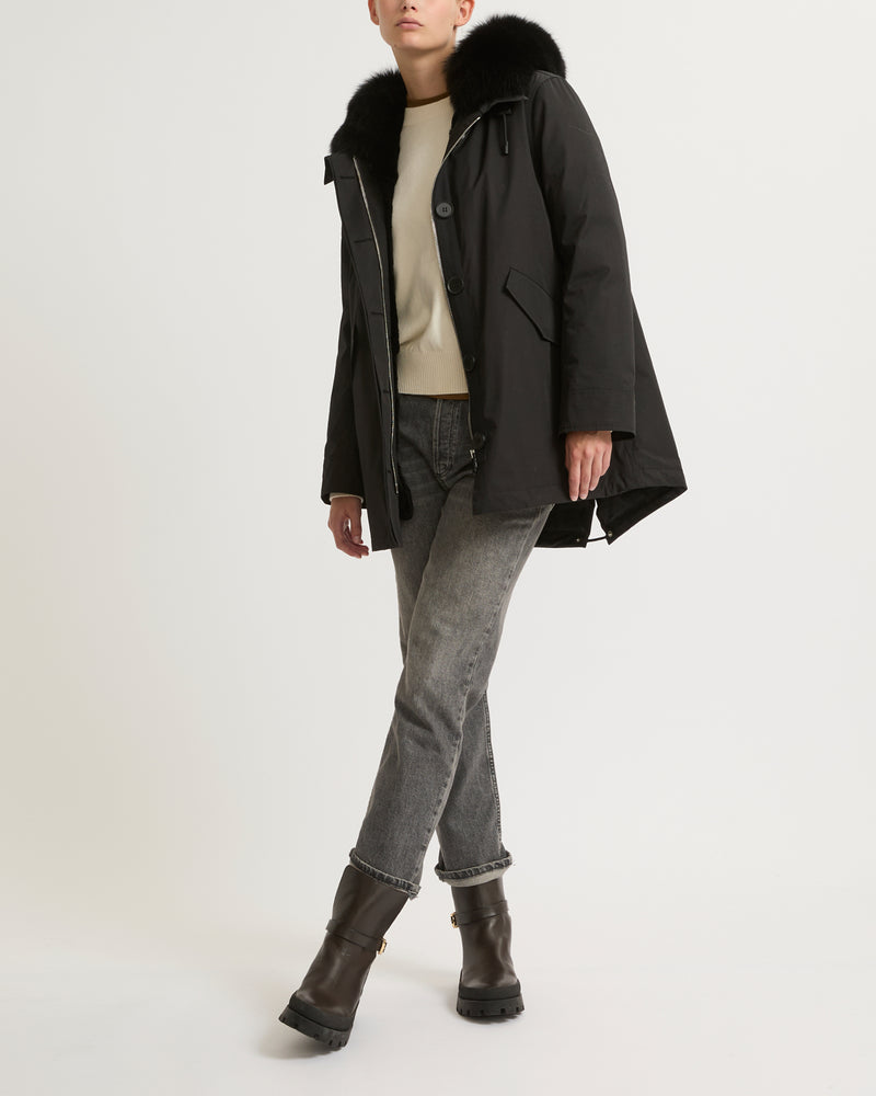 Short Iconic parka in waterproof cotton blend with fox and rabbit fur