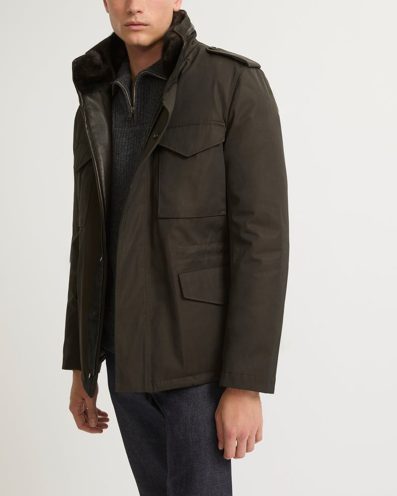 Technical Waterproof Gabardine Field Jacket With Mink Fur Collar