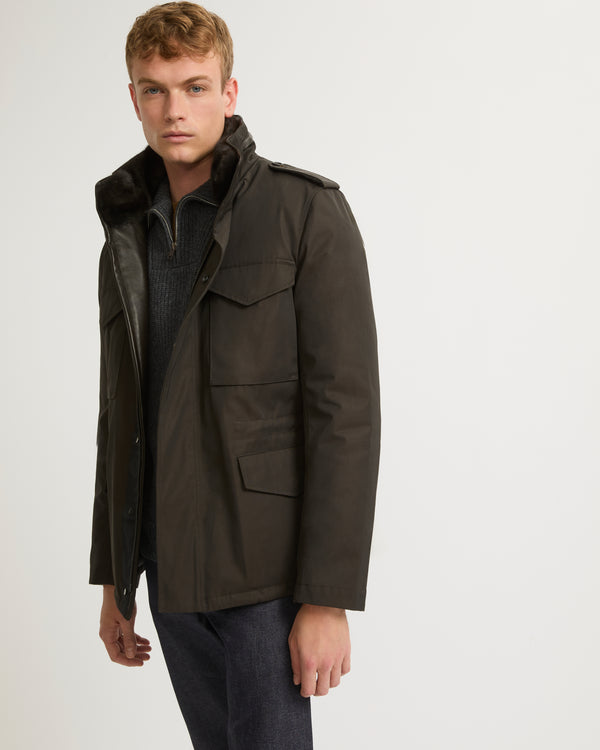 Technical Gabardine Field Jacket With Mink Collar - brown - Yves Salomon