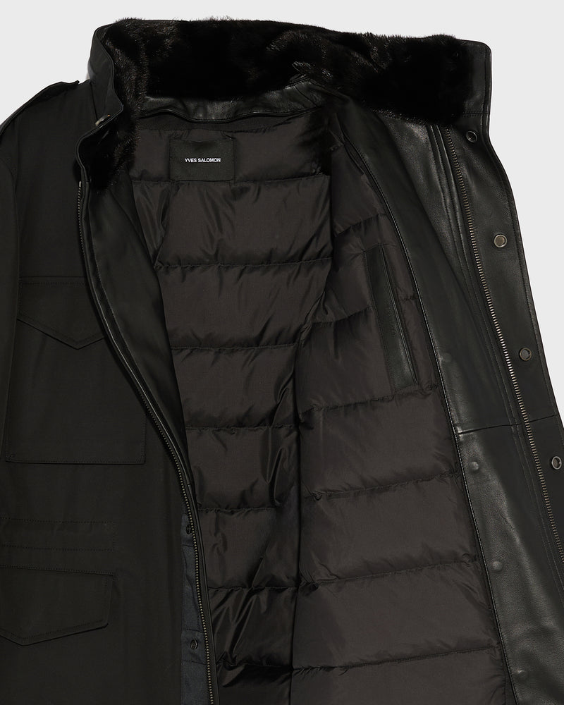 Technical Gabardine Field Jacket With Mink Collar - black - Yves Salomon