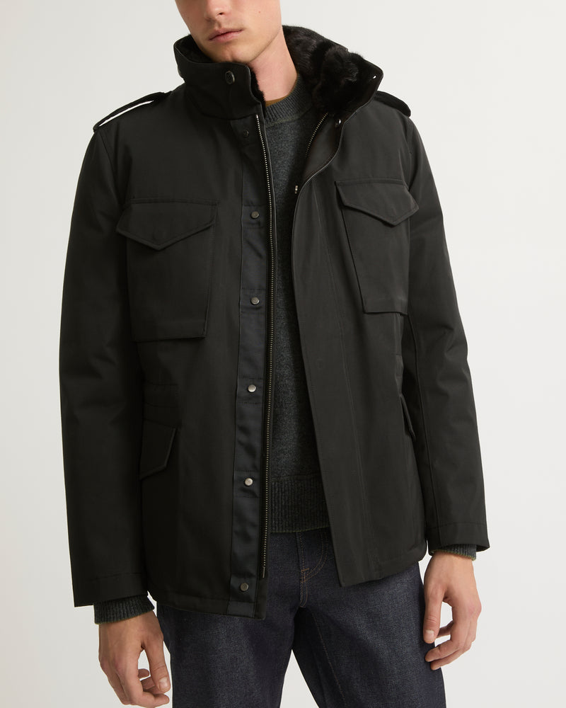 Technical Waterproof Gabardine Field Jacket With Mink Fur Collar