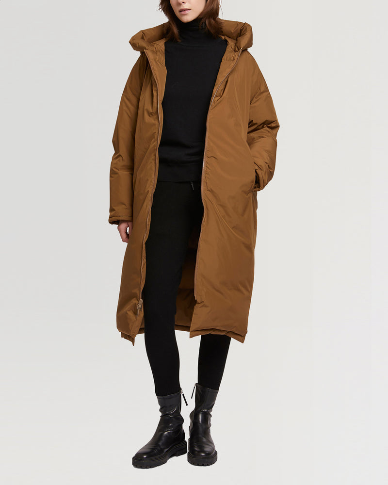 Long reversible hooded down jacket in waterproof technical fabric-Yves Salomon-Winter sale & boxing day