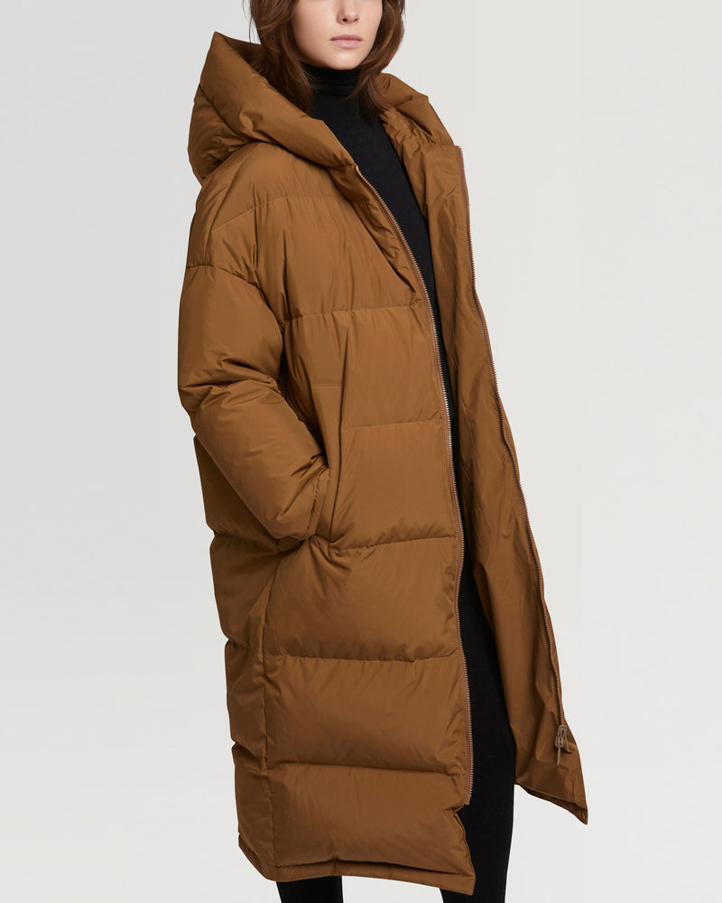 Long reversible hooded down jacket in waterproof technical fabric-Yves Salomon-Winter sale & boxing day