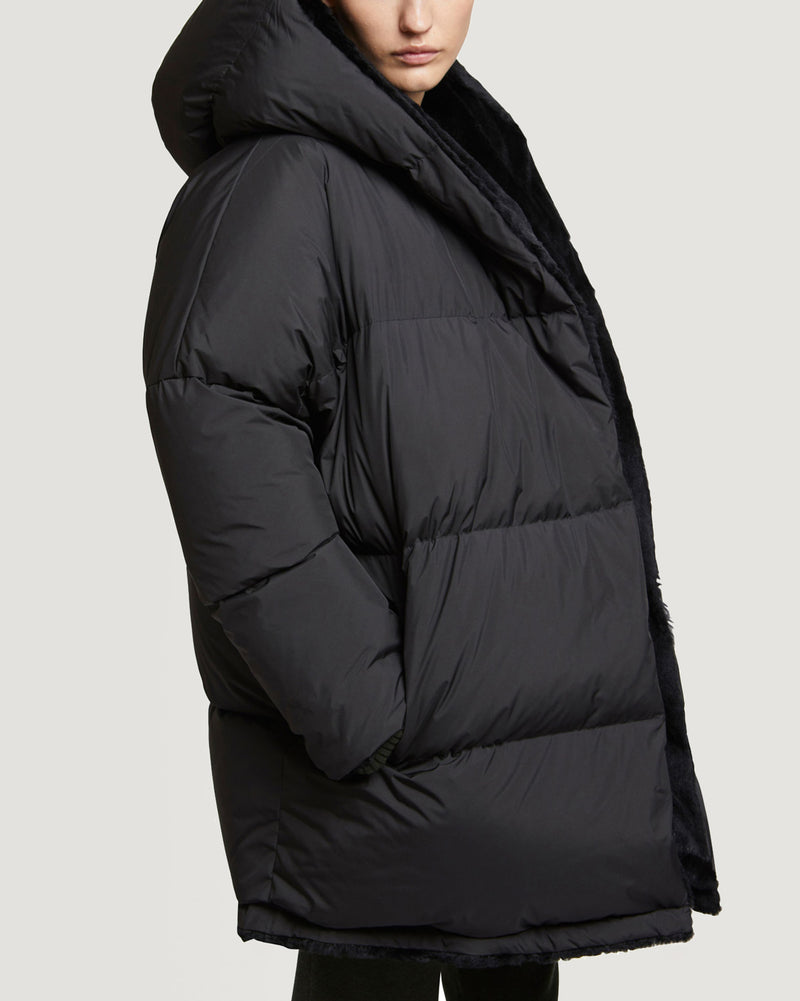 Sheared rabbit fur reversible hooded down jacket-Yves Salomon-Winter sale & boxing day