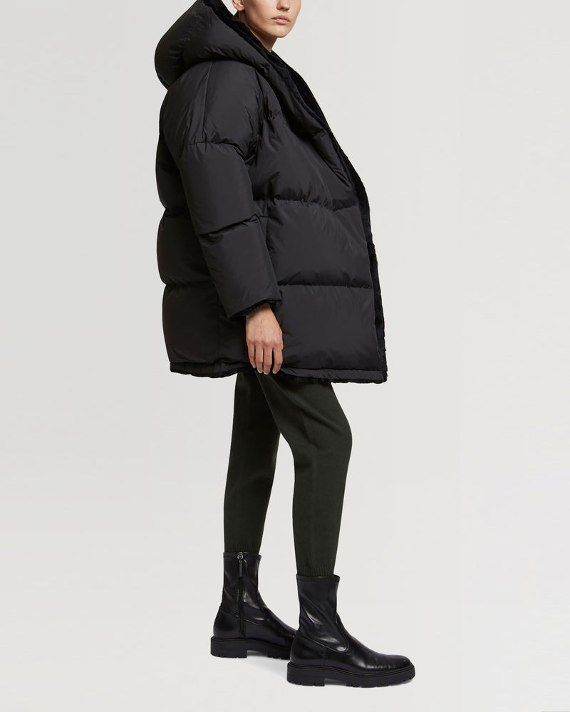 Sheared rabbit fur reversible hooded down jacket-Yves Salomon-Winter sale & boxing day