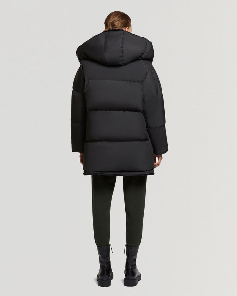 Sheared rabbit fur reversible hooded down jacket-Yves Salomon-Winter sale & boxing day