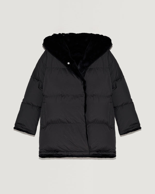 Sheared rabbit fur reversible hooded down jacket-Yves Salomon-Winter sale & boxing day