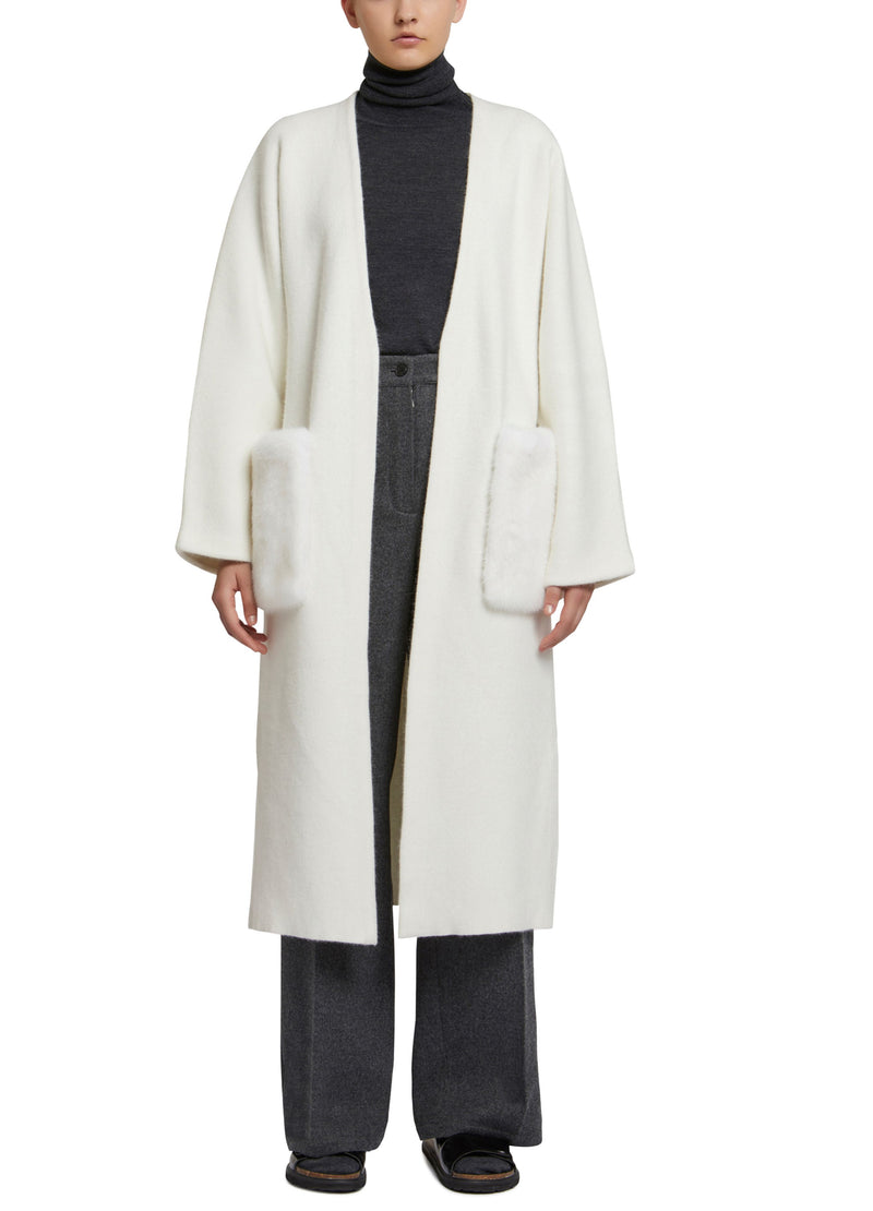 Long knit cardigan with mink fur over-pockets-Yves Salomon-Winter sale & boxing day