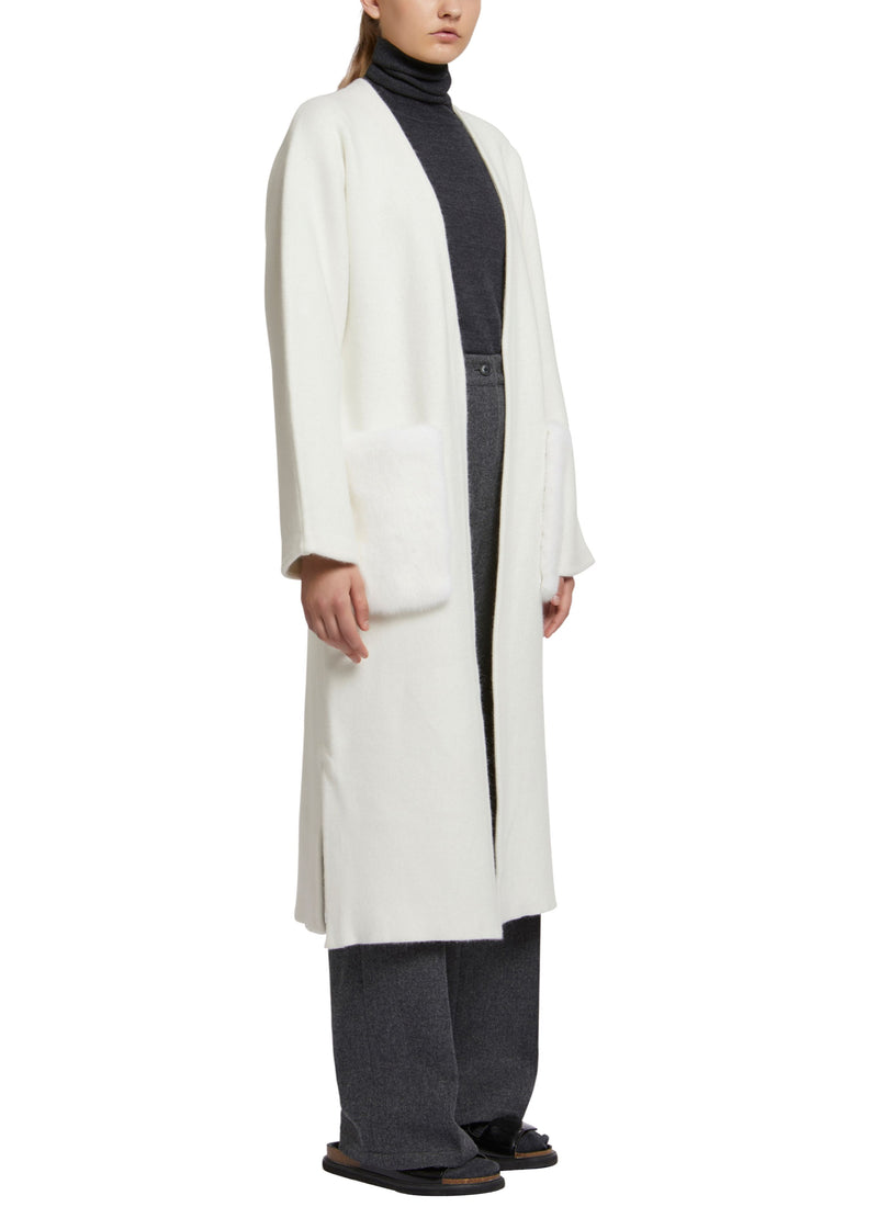 Long knit cardigan with mink fur over-pockets-Yves Salomon-Winter sale & boxing day