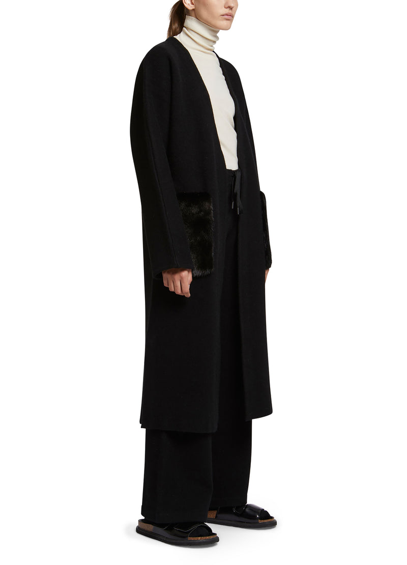 Long knit cardigan with mink fur over-pockets-Yves Salomon-Winter sale & boxing day