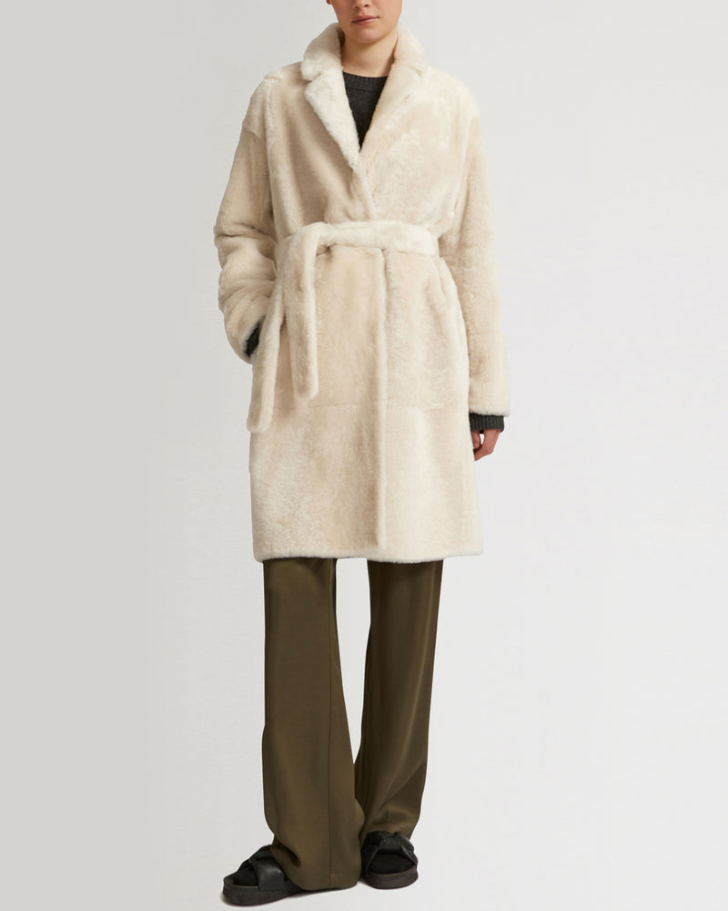 Belted shearling coat