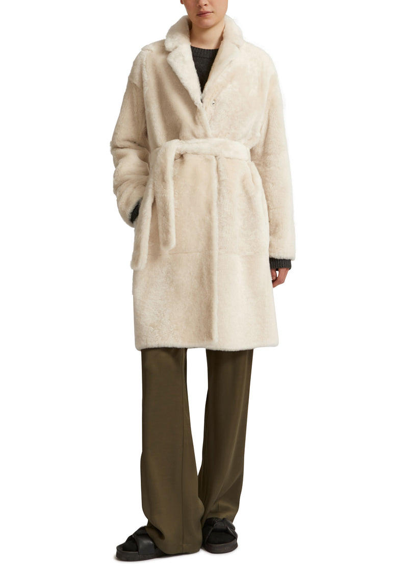 Belted shearling coat