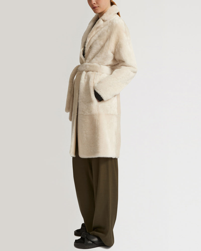 Belted shearling coat