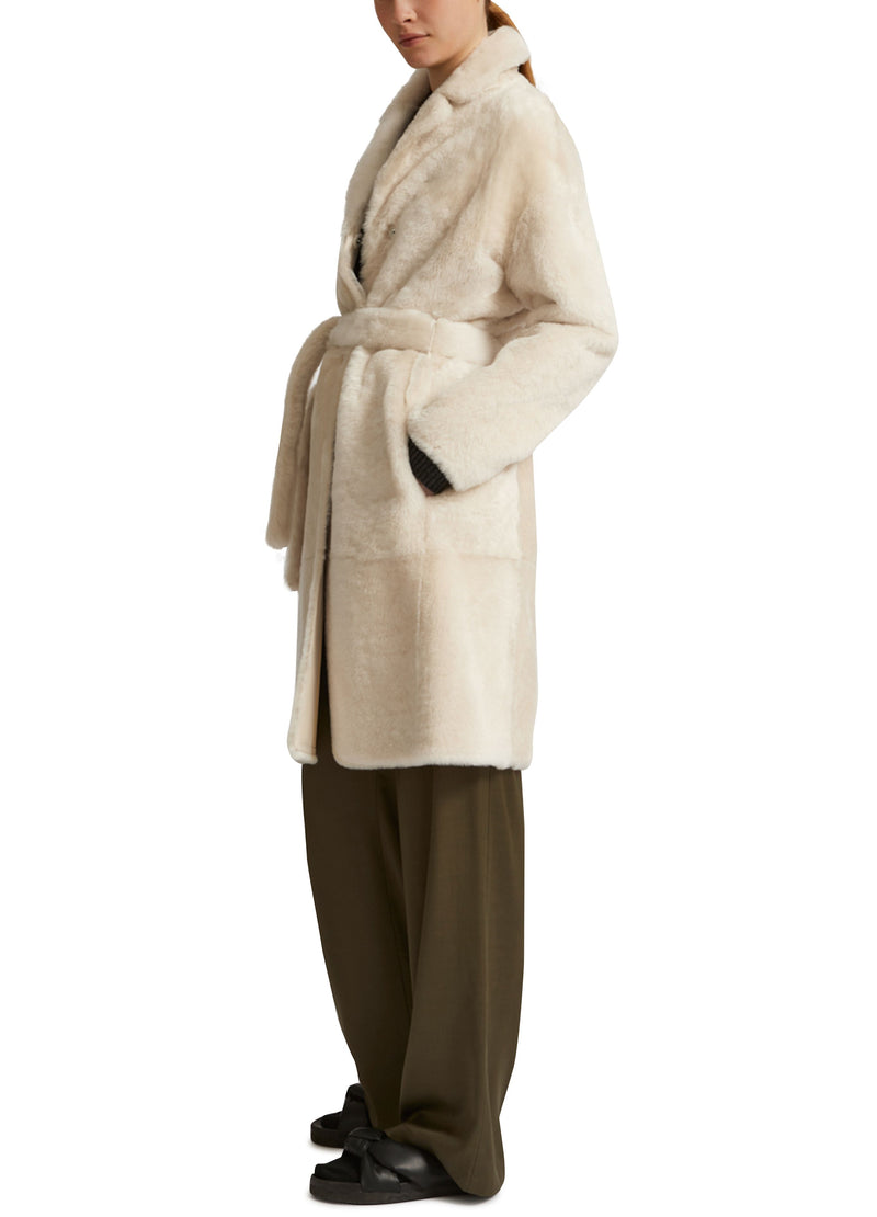 Belted shearling coat