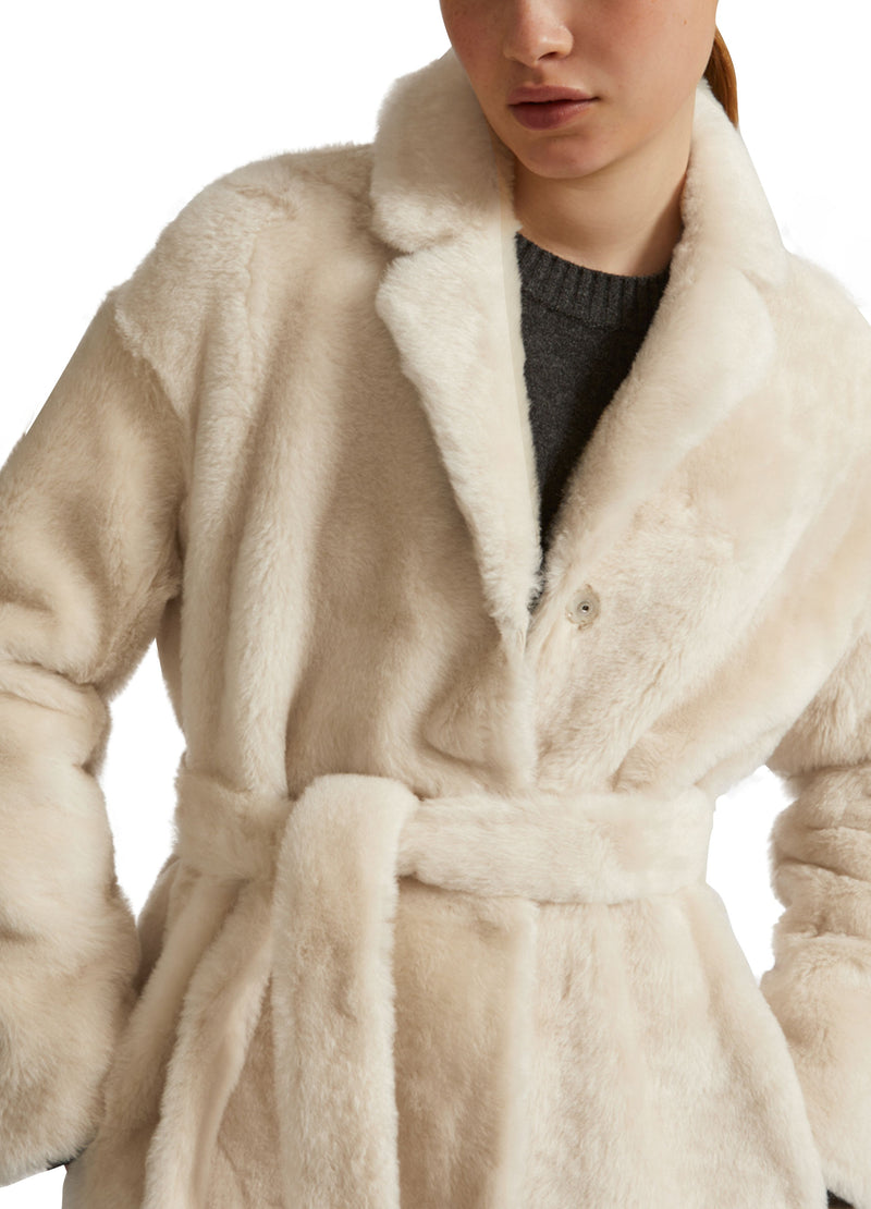 Belted shearling coat