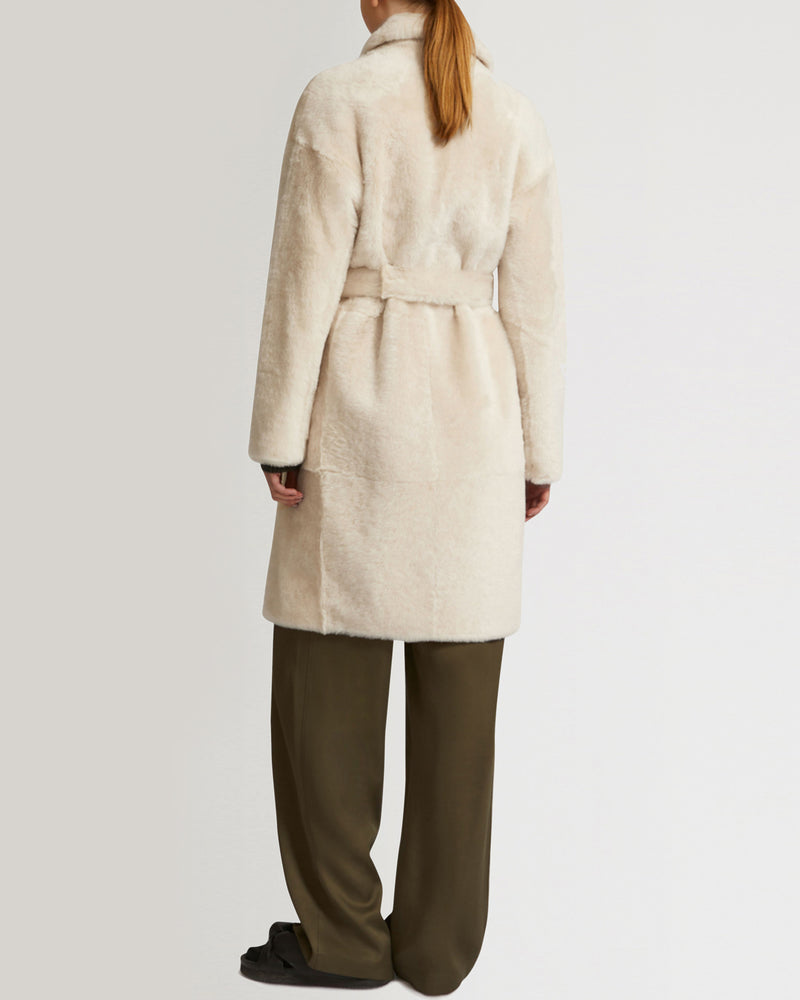 Belted shearling coat