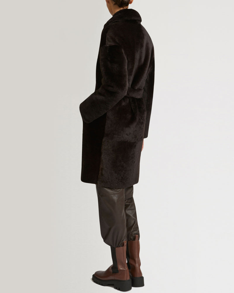 Belted shearling coat