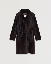 Belted shearling coat