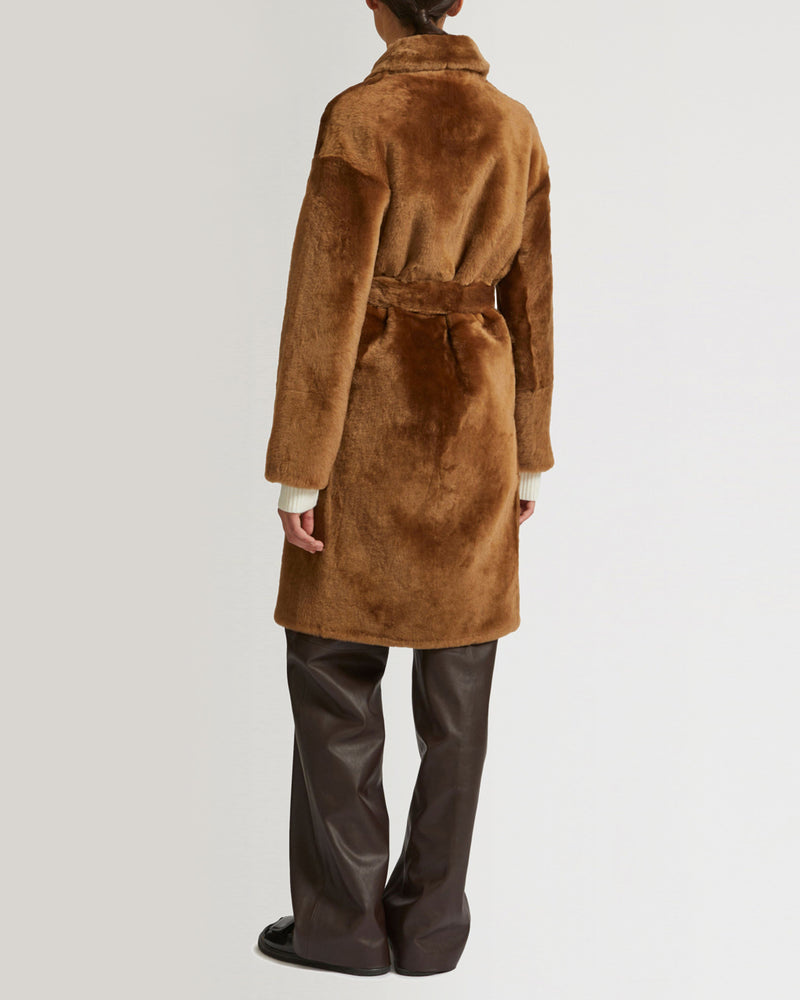 Belted shearling coat