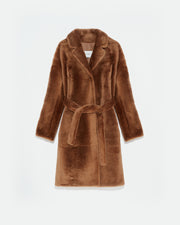 Belted shearling coat