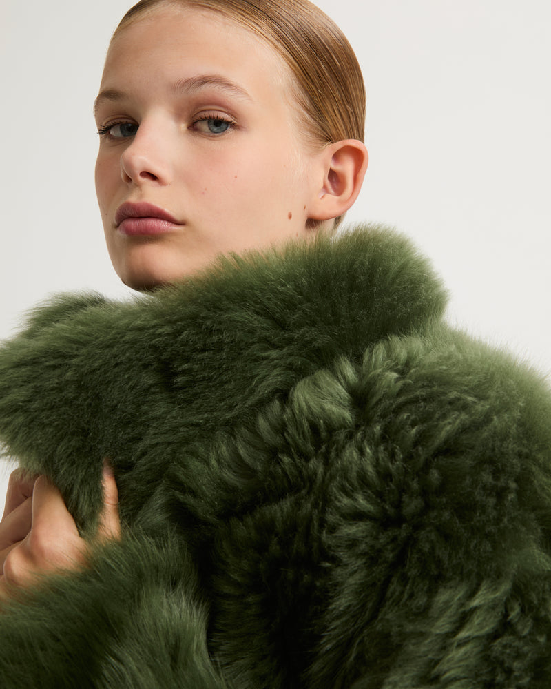 Reversible belted coat in Toscana lambskin - green - Yves Salomon