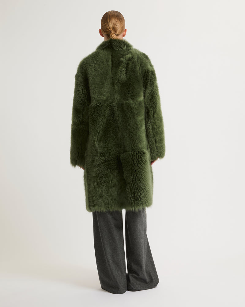 Reversible belted coat in Toscana lambskin - green - Yves Salomon