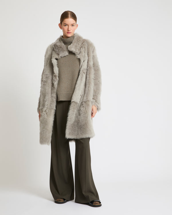 Reversible belted coat in Toscana lambskin - grey - Yves Salomon