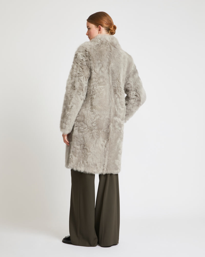 Reversible belted coat in Toscana lambskin - grey - Yves Salomon