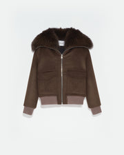 Cropped jacket in cashmere wool with fox fur collar